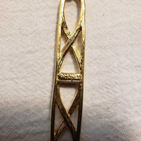 Beautiful Vintage Monet Braided Goldtone Pin with Blue Rhinestone - Picture 7 of 7